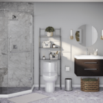 Ideas ahorrar espacio en baño pequeño tonos grises