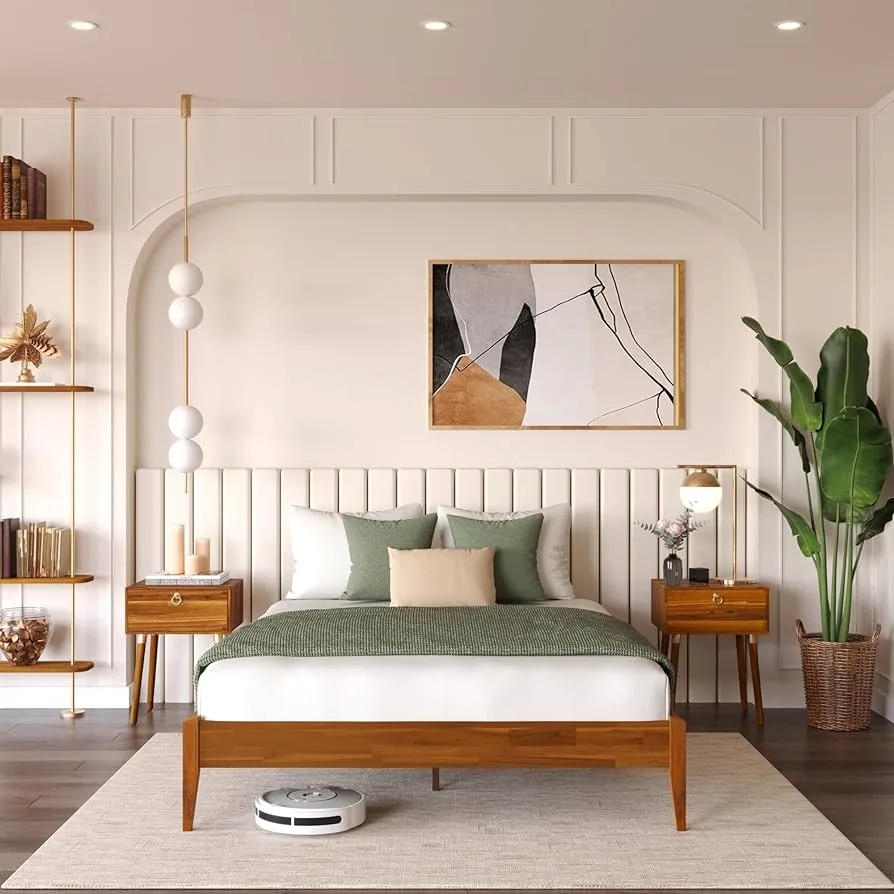 Cama de madera moderna sin cabecero de Amazon