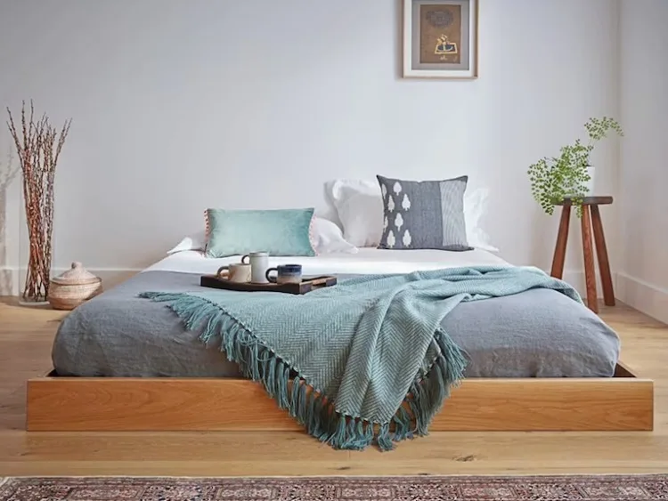 Cama de madera moderna sin cabecero estilo japonés de Etsy