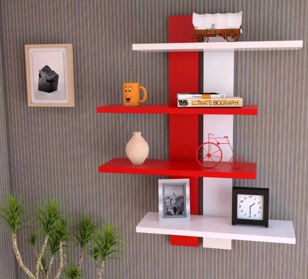 Repisa de madera  rojo y blanco divertida