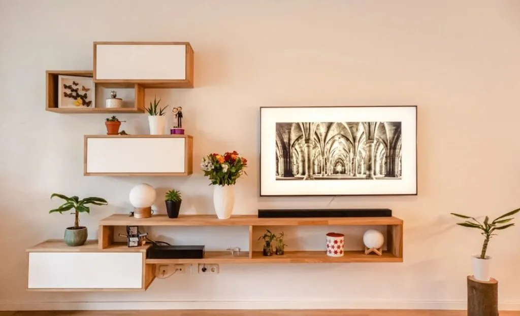 Repisas de madera para salon minimalista